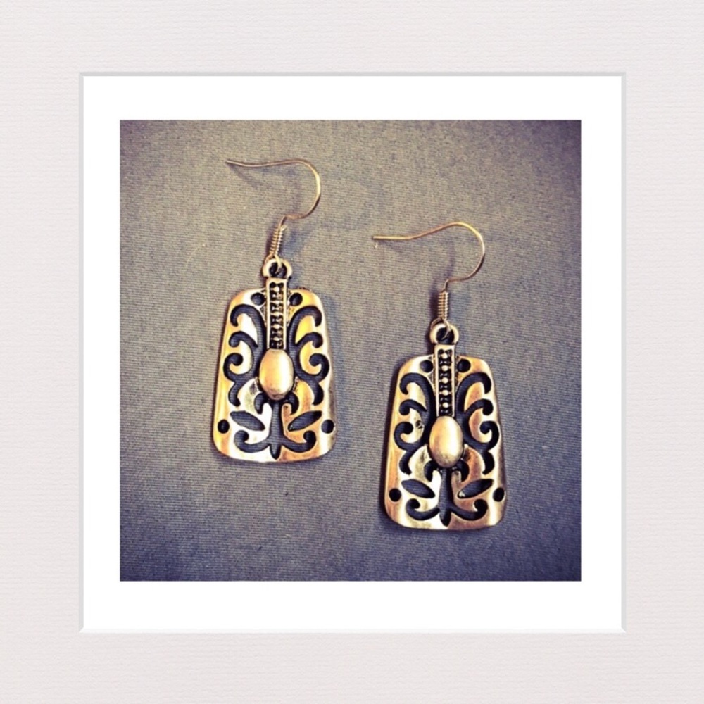 Matte Silvertone Geo Drop Earrings